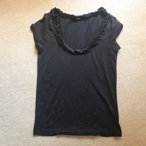 Jcrew navy blue t with ruffle neckline